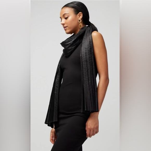 White House Black Market Accessories - White House Black Market Black Pleated Sheen Wrap Scarf